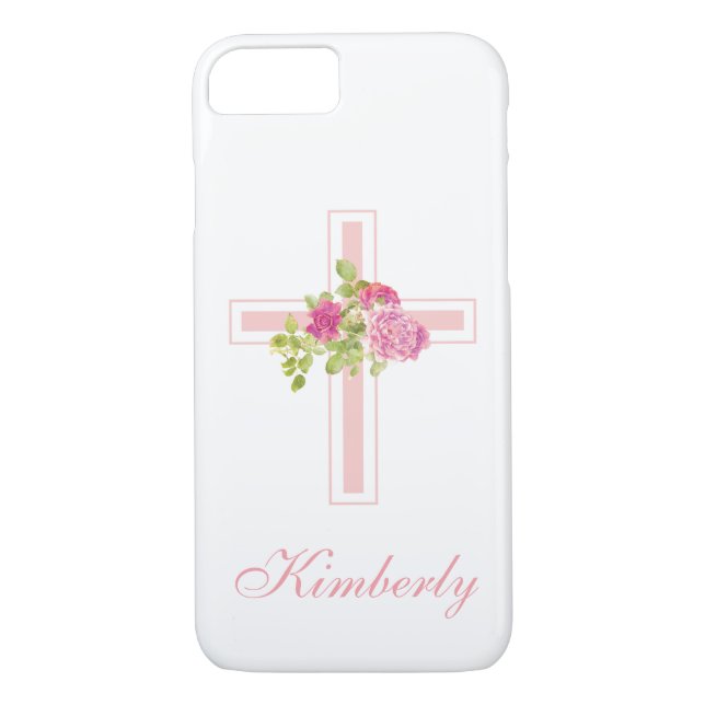 Funda De Case-Mate Para iPhone Monogramo floral de rosas rosadas cruzadas cristia (Reverso)