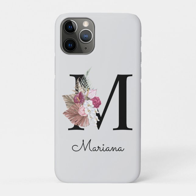 Funda De Case-Mate Para iPhone Monogramo inicial M Pink Boho Floral (Reverso)