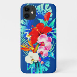 Funda Para iPhone 11 Monstera de palma orquídea tropical azul floral ha
