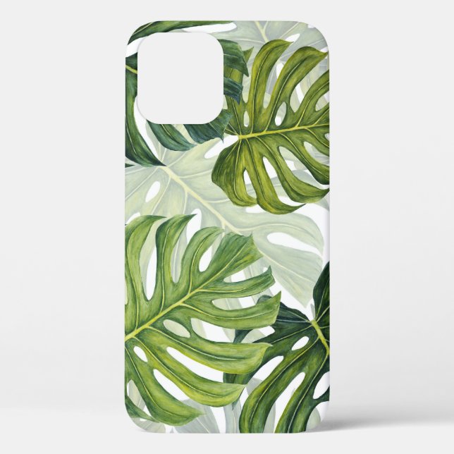 Funda De Case-Mate Para iPhone Monstera verde acuarela tropical (Reverso )