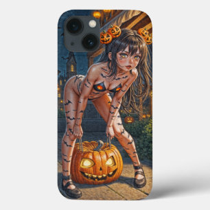 Funda Para iPhone 13 Monstruo de Halloween Jack-o-Lantern y Chica de Ba
