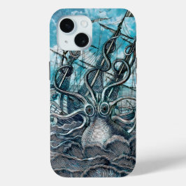Funda Para iPhone 15 Monstruo marino Octopus Blue Sea