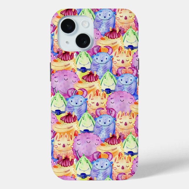 Funda De Case-Mate Para iPhone Monstruos adorables en acuarela (Reverso )