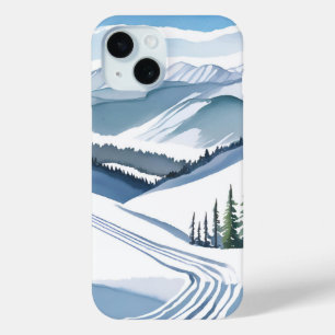Funda Para iPhone 15 Montaña de Esquí Acuarela