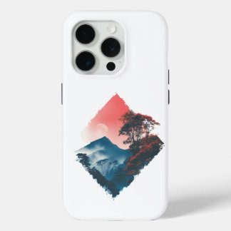 Funda Para iPhone 15 Pro Montaña Mística Luna Carmesí Arte Zen
