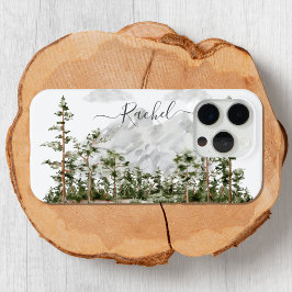 Funda Para iPhone 15 Pro Montaña y bosque de acuarela monogramada