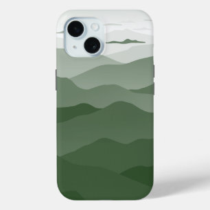 Funda Para iPhone 15 Montañas de niebla Moreno Misterioso Verde Magico