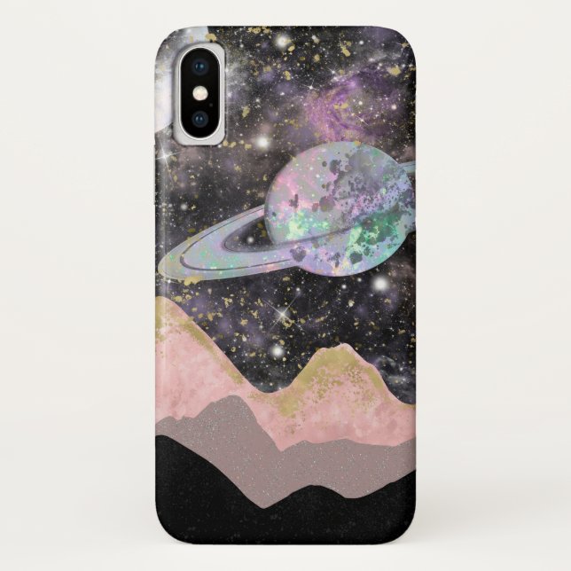 Funda De Case-Mate Para iPhone Montañas Espaciales Planetas Galaxia Gold Starry S (Reverso)