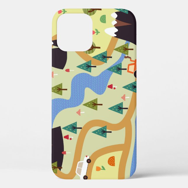 Funda De Case-Mate Para iPhone Montañas, ríos, bosque, patrón de autos. (Reverso )