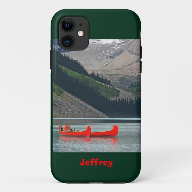 Funda De Case-Mate Para iPhone Montañas y canoas rojas, nombre,  (Reverso)