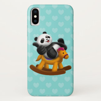 Funda Para iPhone X Montar a caballo de la panda en el caballo