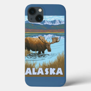 Funda Para iPhone 13 Moose Drinking Water Vintage Travel Poster