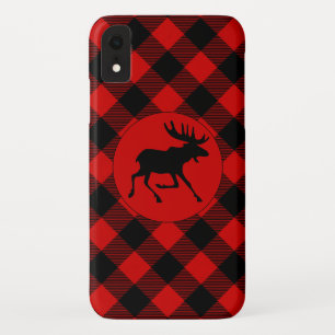 Funda Para iPhone XR Moose salvaje sobre el patrón rojo de relleno de b