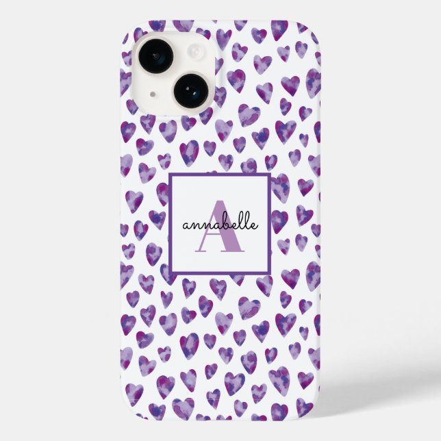 Funda De Case-Mate Para iPhone Morado acuarela Amor Monograma (Reverso )