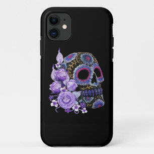Funda Para iPhone 11 Morado Floral Black Sugar Skull Día De Los Muertos