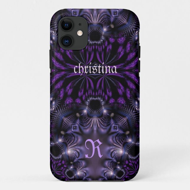 Funda De Case-Mate Para iPhone Morado Negro Exótico Gótico Nombre personalizado i (Reverso)