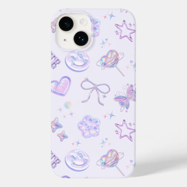 Funda De Case-Mate Para iPhone Morado Pastel Holográfico Patrón de Jelly Kitsch Y (Reverso )