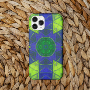 Funda Para iPhone 11 Mosaic Kaleidoscope Flower Blue and Green