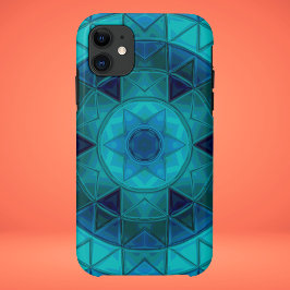 Funda Para iPhone 11 Mosaic Mandala Flor Azul