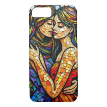 Mosaic Tile Style Ai Art Romantic Embrace