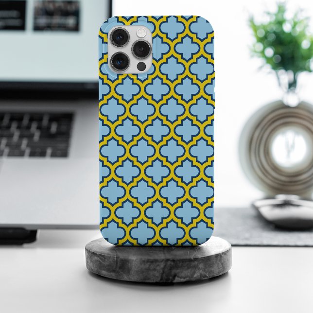 Funda De Case-Mate Para iPhone Mosaico azul y amarillo, Entramado, Quatrefoil (Subido por el creador)