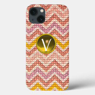 FUNDA PARA iPhone 13 MOSAICO DE CHEVRONES BLANCOS ROSADOS AMARILLOS CON
