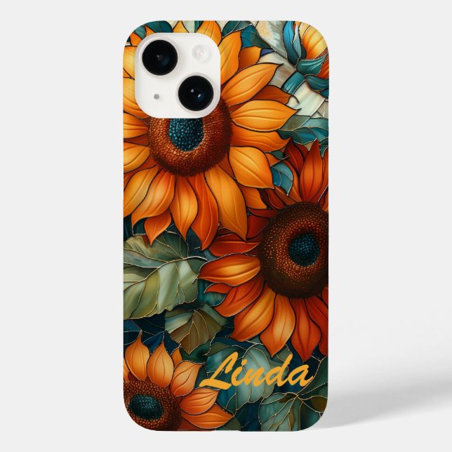 Funda De Case-Mate Para iPhone Mosaico de Glass Stained Sunflower Floral (Reverso )