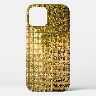 Funda Para iPhone 12 Mosaico de Oro: Textura de mosaicos cuadrados.