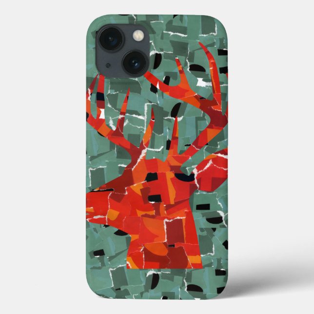 Funda De Case-Mate Para iPhone Mosaico de silueta de cabeza de ciervo (Reverso)