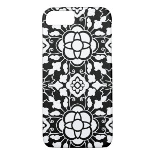 Funda Para iPhone 8/7 Mosaico floral marroquí, negro y blanco