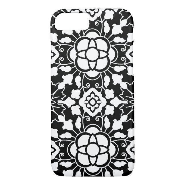 Funda De Case-Mate Para iPhone Mosaico floral marroquí, negro y blanco (Reverso)