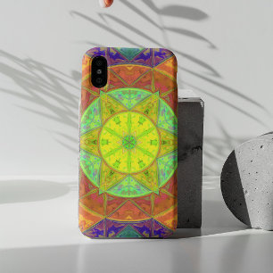 Funda Para iPhone 11 Mosaico Kaleidoscope Flor Amarillo Verde y Naranja