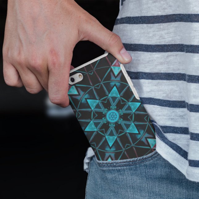 Funda De Case-Mate Para iPhone Mosaico Kaleidoscope Flor azul y negro (Subido por el creador)