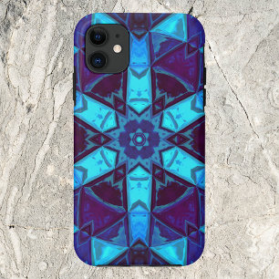Funda Para iPhone 11 Mosaico Kaleidoscope Flor azul y púrpura