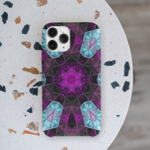 Funda Para iPhone 11 Mosaico Kaleidoscope Flor azul y púrpura