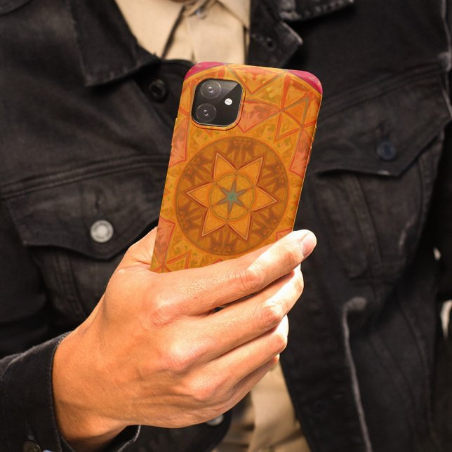 Funda De Case-Mate Para iPhone Mosaico Kaleidoscope Flor Naranja rojo y negro (Subido por el creador)