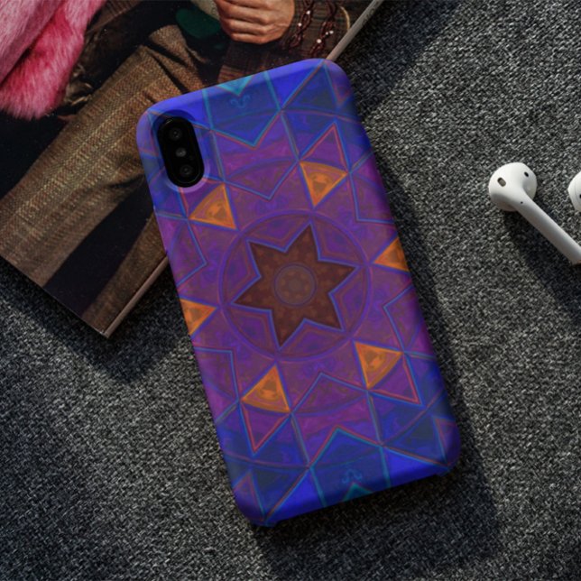 Funda De Case-Mate Para iPhone Mosaico Kaleidoscope Flor rosa azul y amarillo (Subido por el creador)