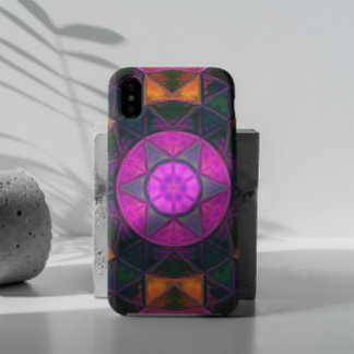 Funda Para iPhone 11 Mosaico Kaleidoscope Flor rosa morado y Naranja