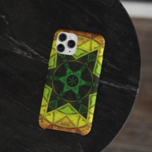 Funda Para iPhone 11 Mosaico Kaleidoscope Flor verde y amarillo