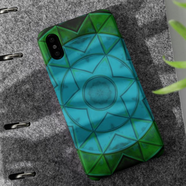 Funda De Case-Mate Para iPhone Mosaico Kaleidoscope Flor verde y azul (Subido por el creador)