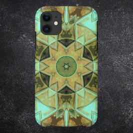 Funda Para iPhone 11 Mosaico Kaleidoscope Flor verde y marrón