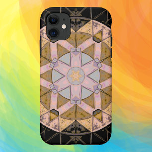 Funda Para iPhone 11 Mosaico Mandala Flor amarillo azul y negro