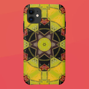 Funda Para iPhone 11 Mosaico Mandala Flor Amarillo Verde Rojo y Negro
