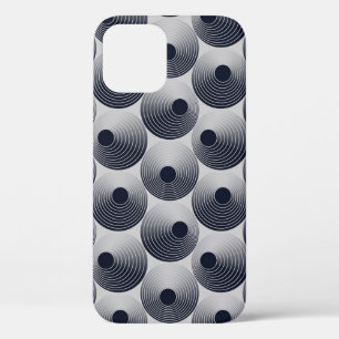 Funda Para iPhone 12 Mosaico plateado-negro: textura de anillos concént