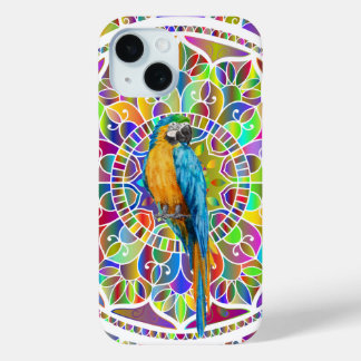 Funda Para iPhone 15 Mosaico Tropical – Mandala de Guacamayo Azul y Dor