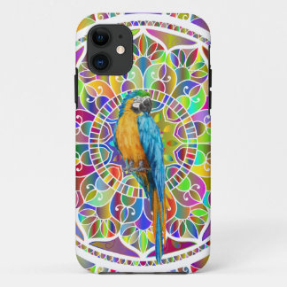 Funda Para iPhone 11 Mosaico Tropical – Mandala de Guacamayo Azul y Dor