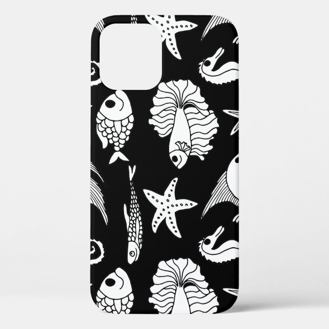 Funda De Case-Mate Para iPhone Motif De Pescado: Patrón Blanco Negro. (Reverso )