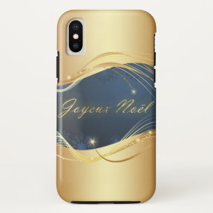 Funda Para iPhone X Motivo navideño dorado con fondo azul...