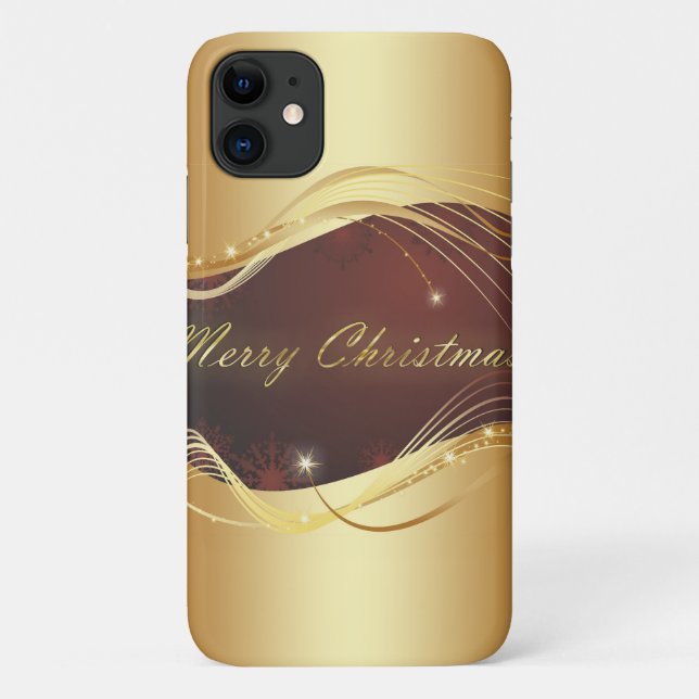 Funda De Case-Mate Para iPhone Motivo navideño dorado con fondo rojo (Reverso)