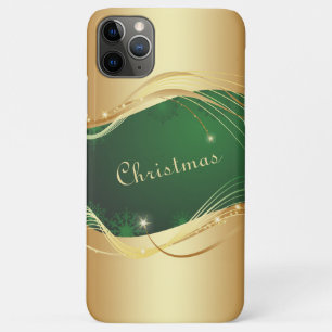 Funda Para iPhone 11 Pro Max Motivo navideño dorado con fondo verde...